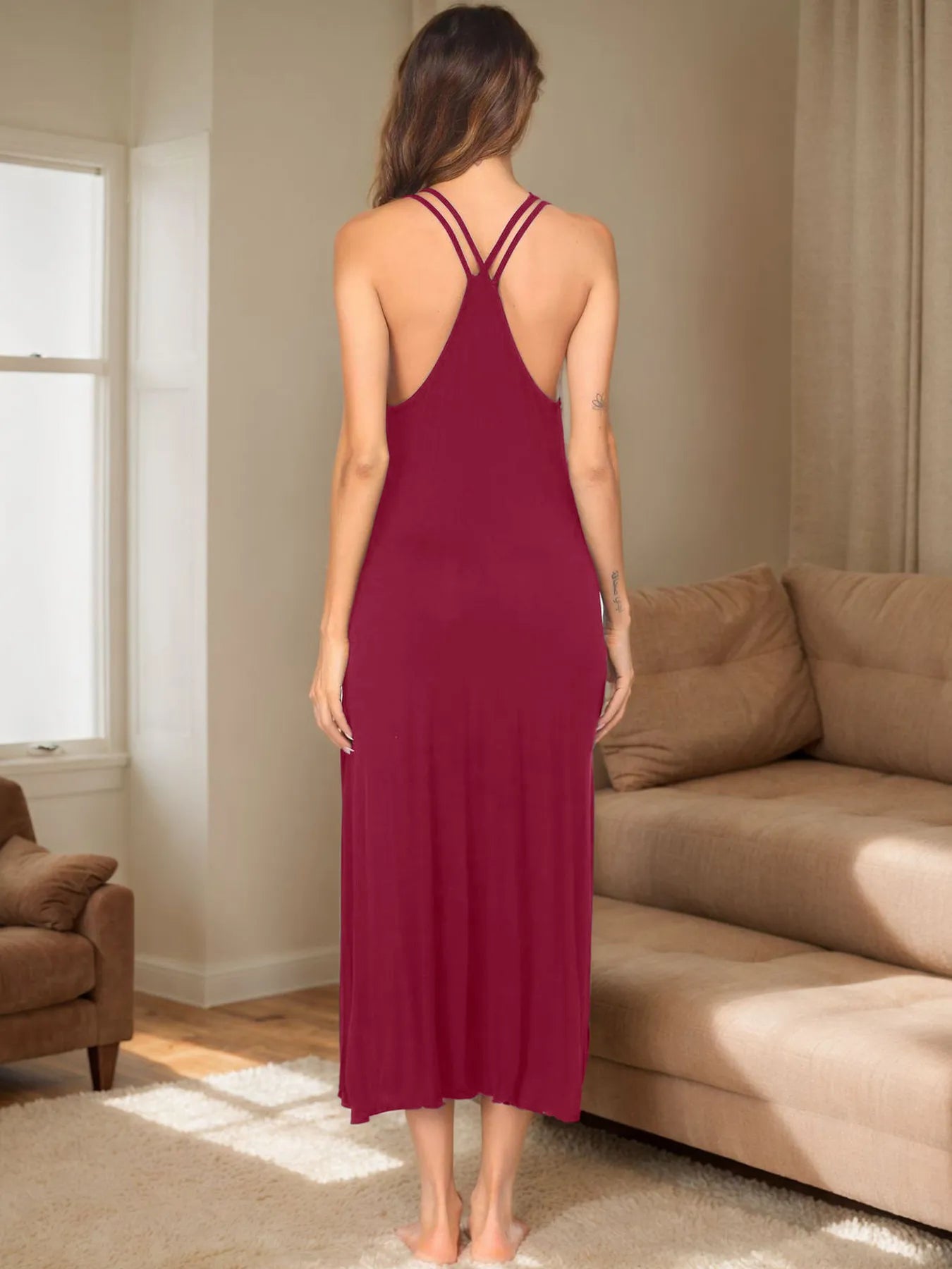 Side Slit Scoop Neck Lounge Dress