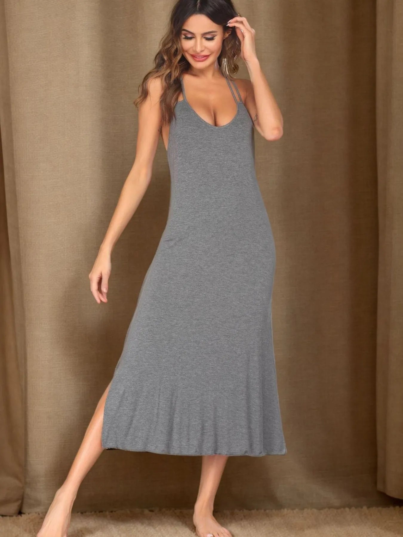 Side Slit Scoop Neck Lounge Dress