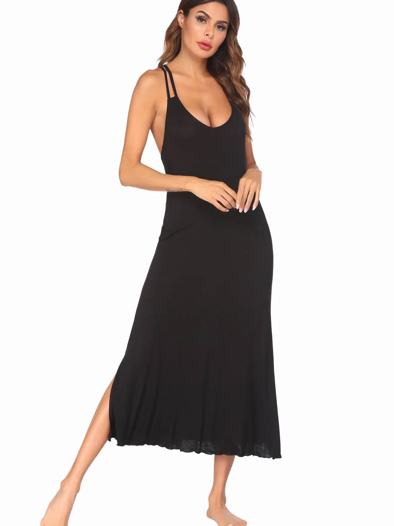 Side Slit Scoop Neck Lounge Dress