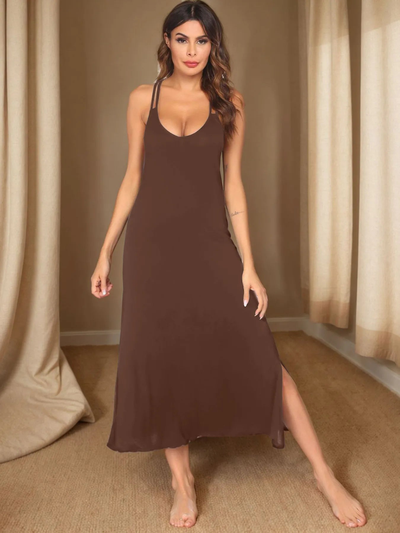Side Slit Scoop Neck Lounge Dress