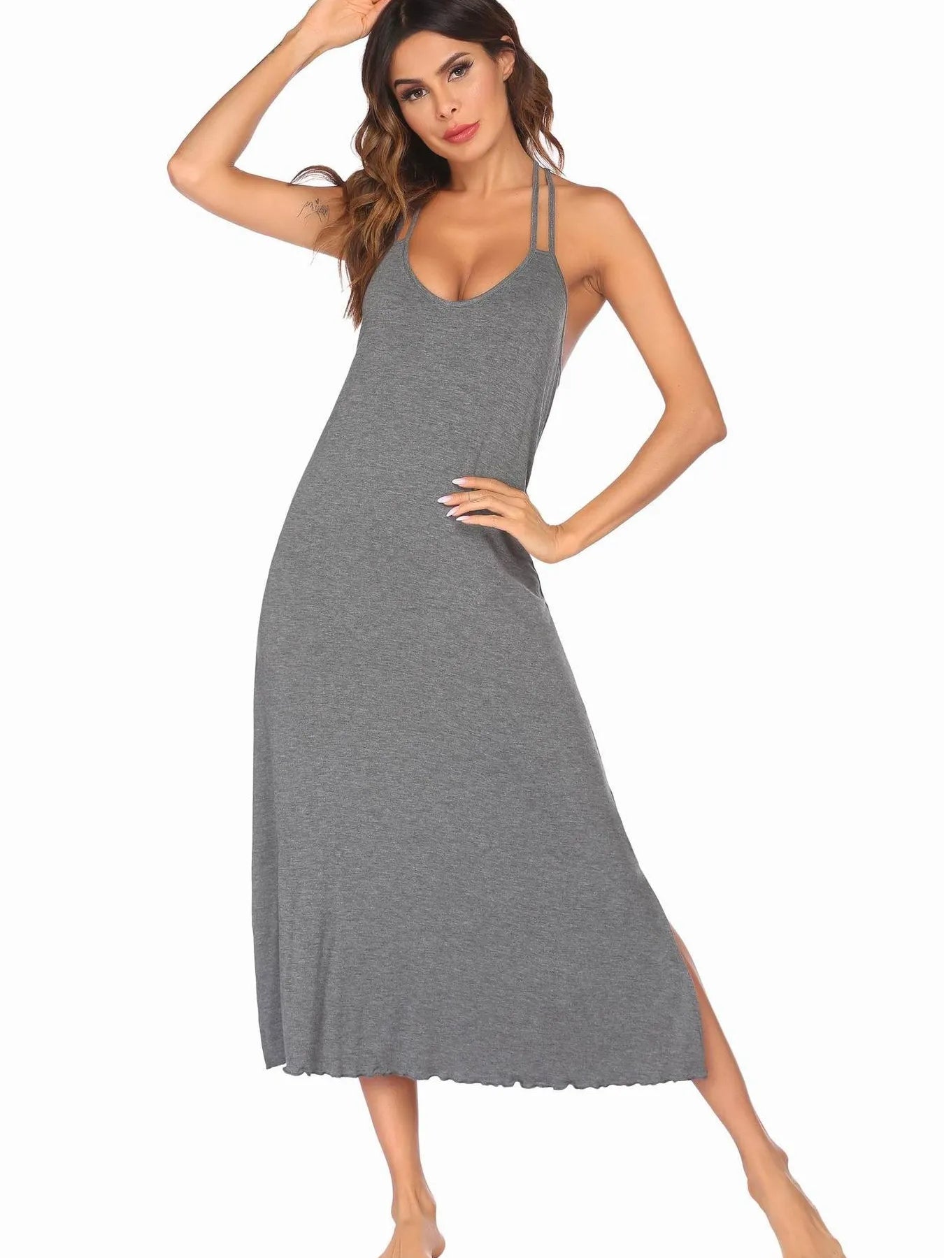 Side Slit Scoop Neck Lounge Dress