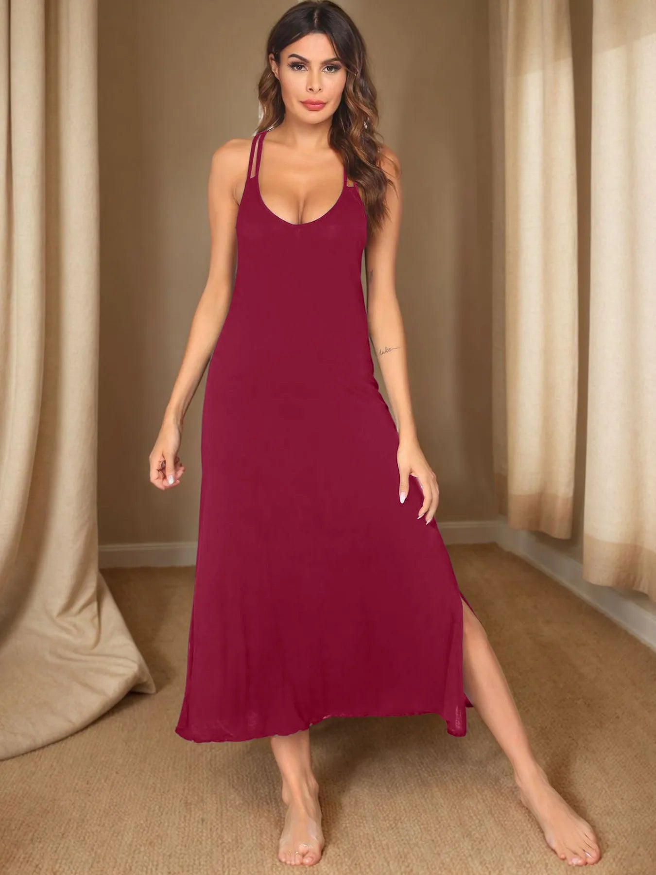 Side Slit Scoop Neck Lounge Dress
